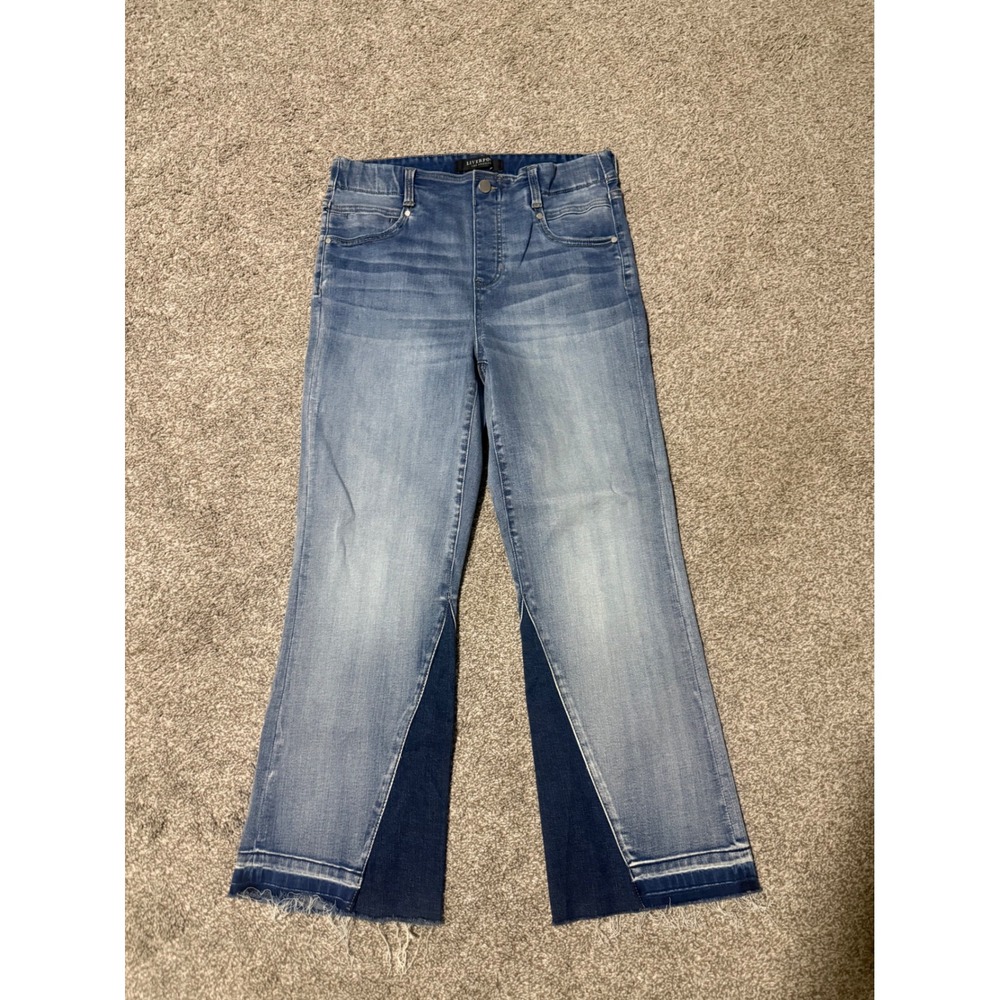 Liverpool Los Angeles Gia Glider Cropped Flare Jeans Raw Hem Blue Size 8/29